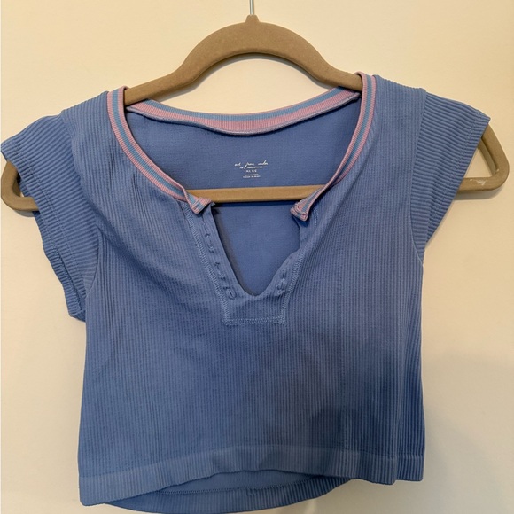 Urban Blue Ribbed Crop Top - Picture 1 of 2